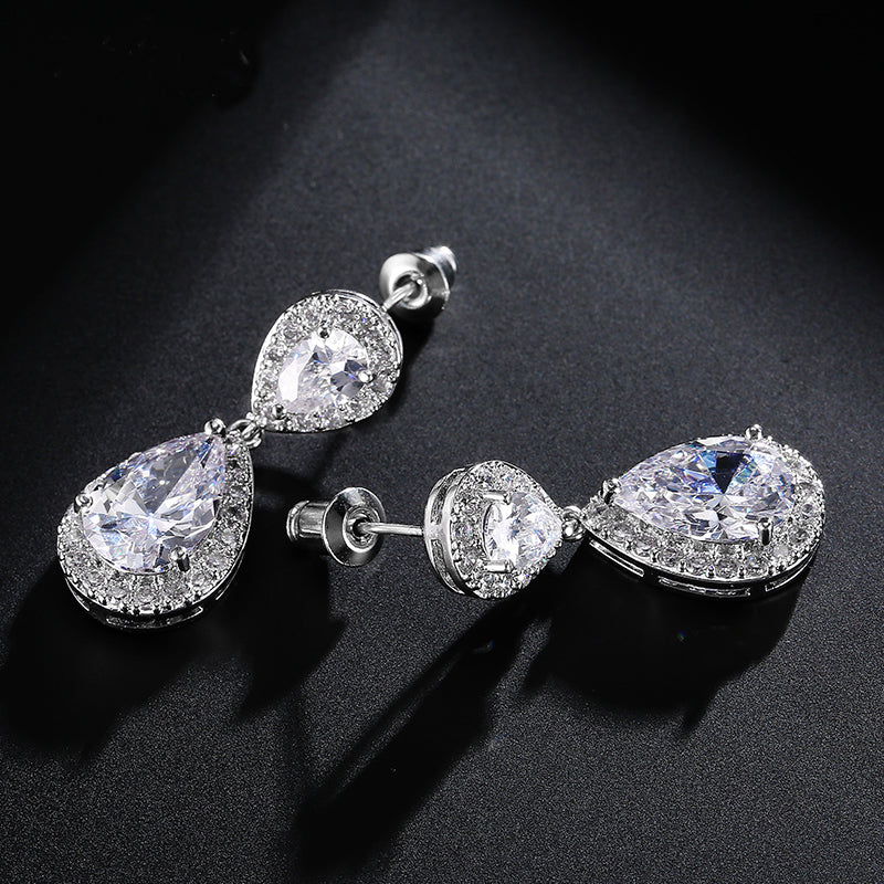 Classic Womens CZ Diamond Gold Drop Earrings