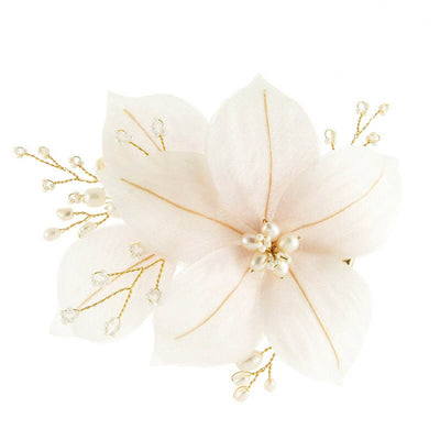 Pale Pink Organza & Real Pearl Flower Hair Clip