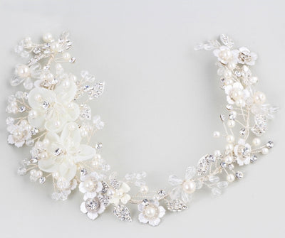 Organza Floral Ivory Pearl & Crystal Bridal Crown