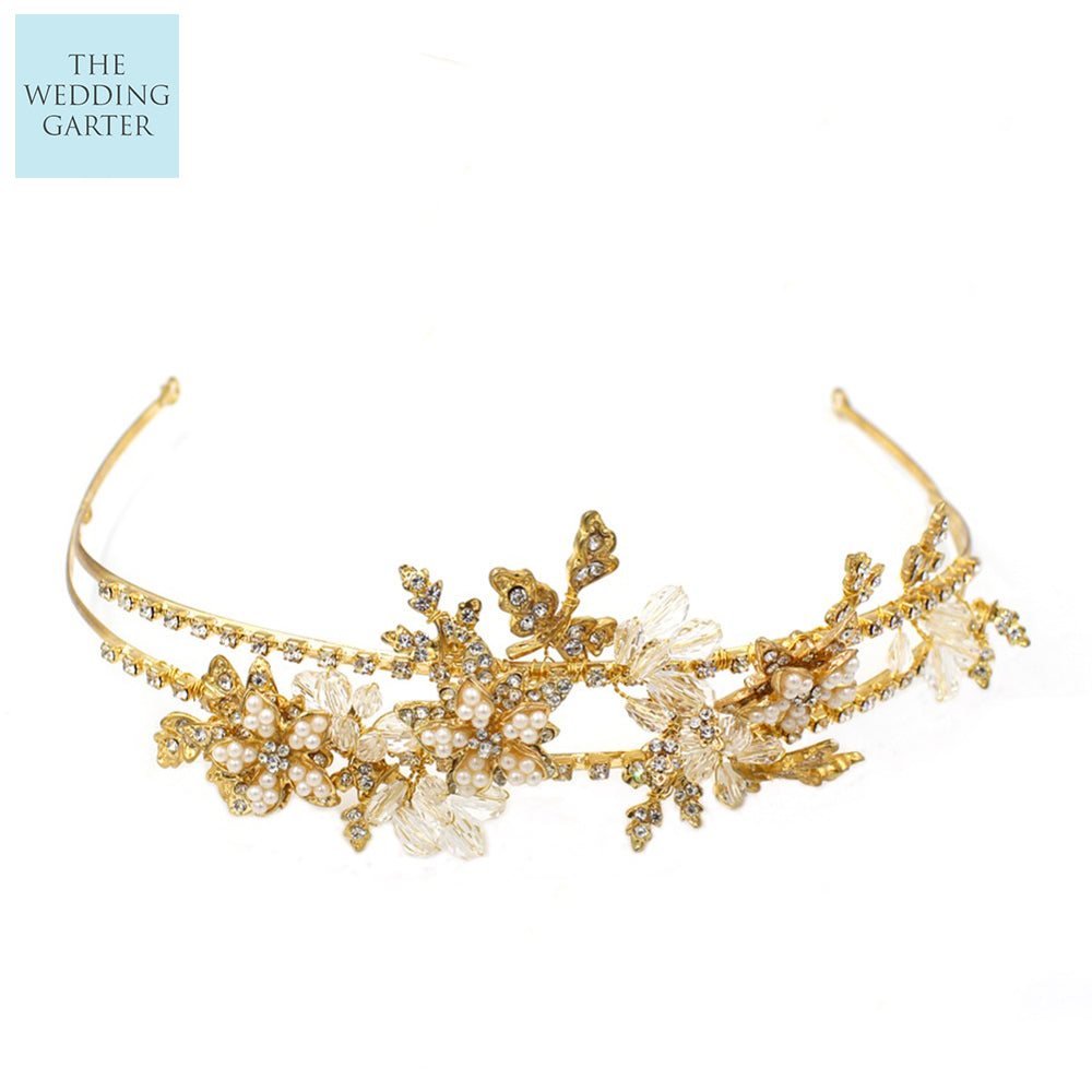 Gold Hand Painted Floral Bridal Crown