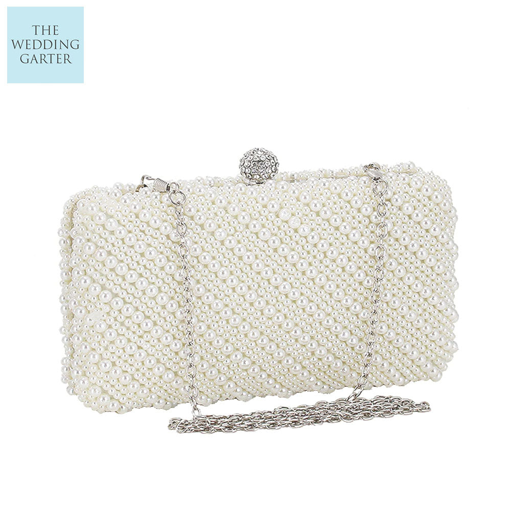 White Pearl Double Sided Beaded Clutch