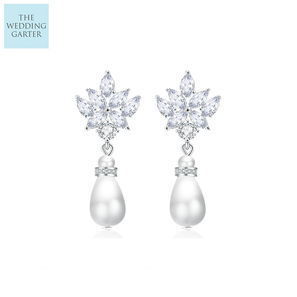 Pearl Bridal Earrings With Swarovski Crystals