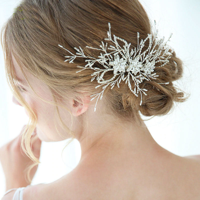 Ivory Floral Crystal Bridal Headpiece Comb