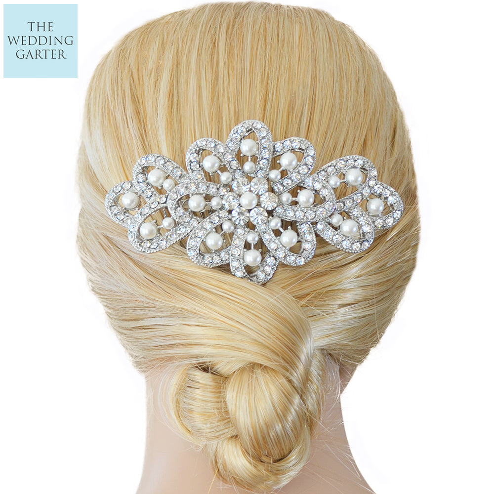 large pearl wedding hair piece
