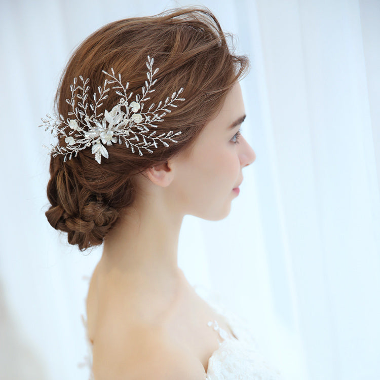Unique Silver Floral Garden Bride Hair Clip