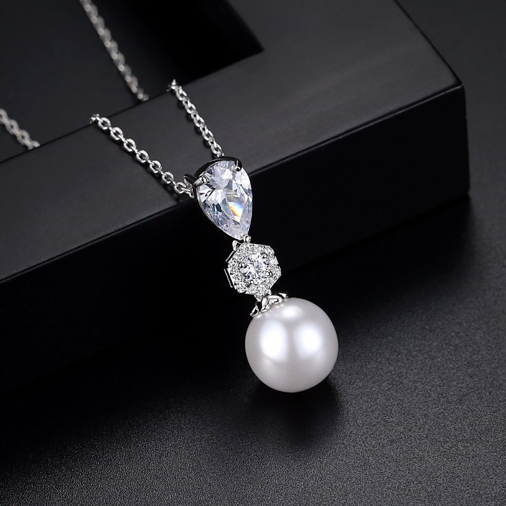 Charming White Pearl & CZ Dropper Jewellery Set