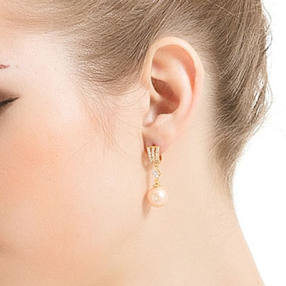 Ivory Pearl & Cubic Zirconia Diamond Drop Earrings For Bride