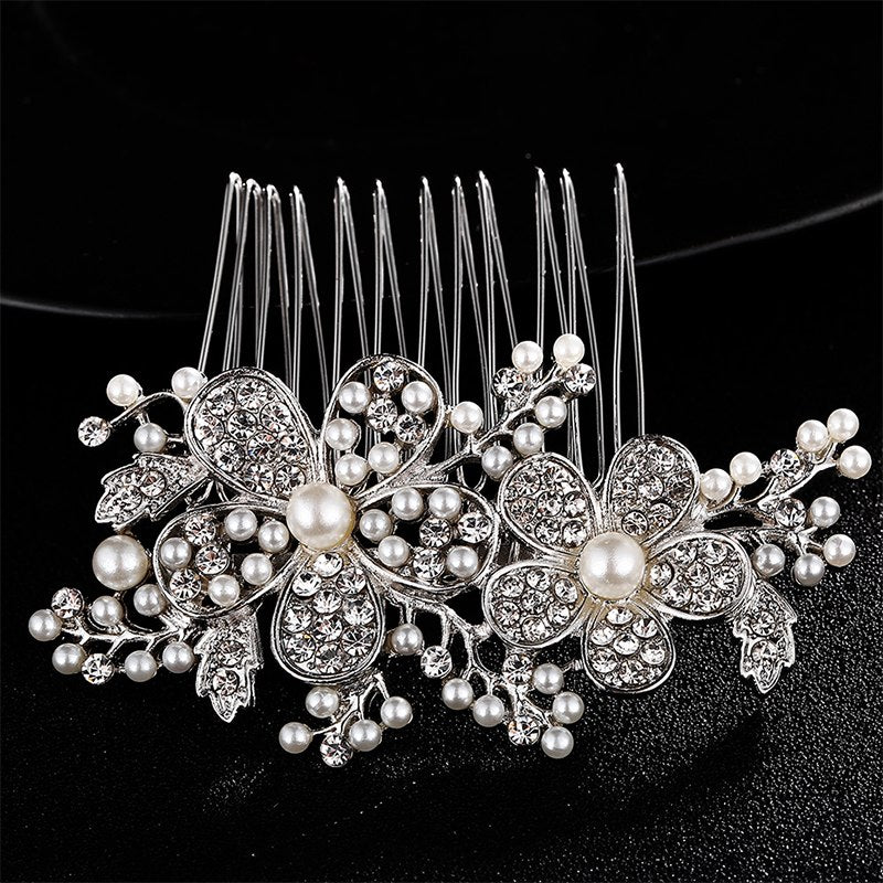 Delicate Pearl & Crystal Flower Wedding Hair Comb