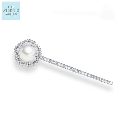 Stunning Pearl & Cubic Zirconia Hair Pin For Wedding (2 Colours)