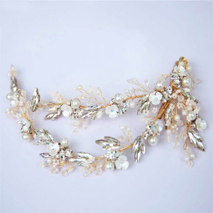 Beautiful Gold Hairvine Clip With Pearls & Crystals