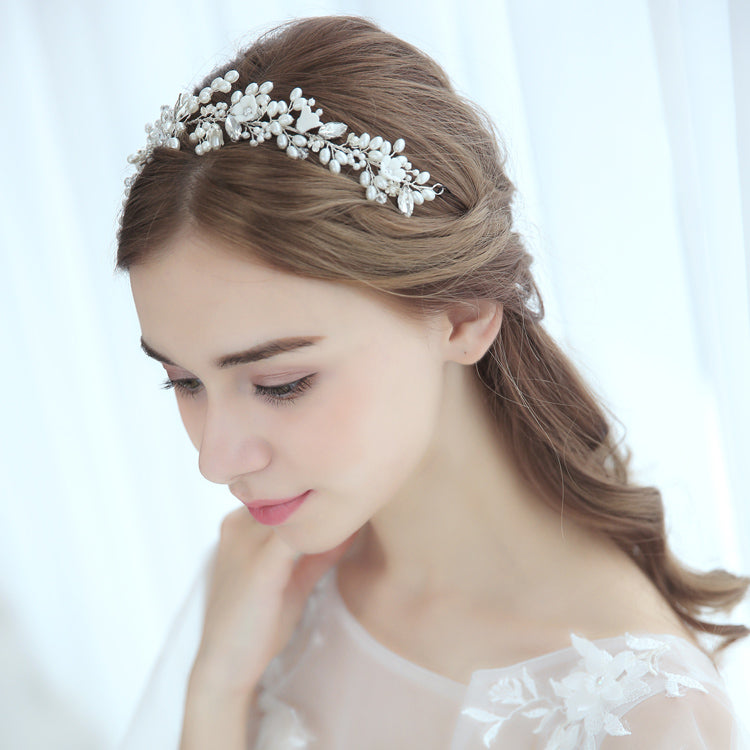 Luxury Full Pearl & Crystal Bridal Headpiece Crown