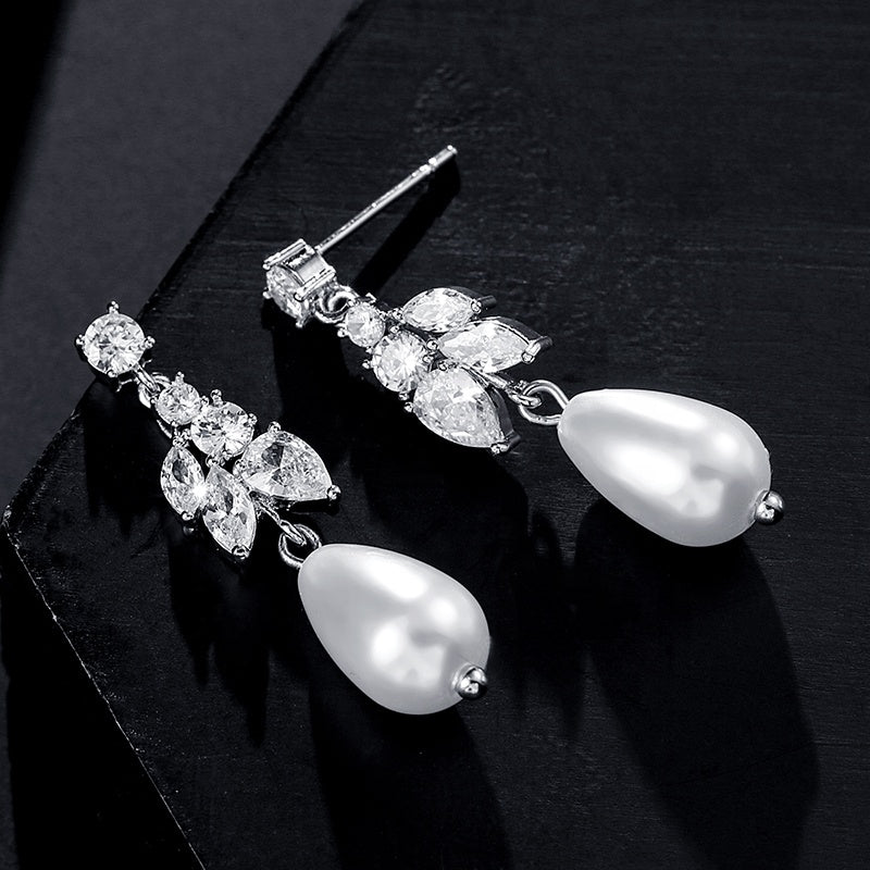 Romantic Pearl & CZ Diamond Dropper Earrings