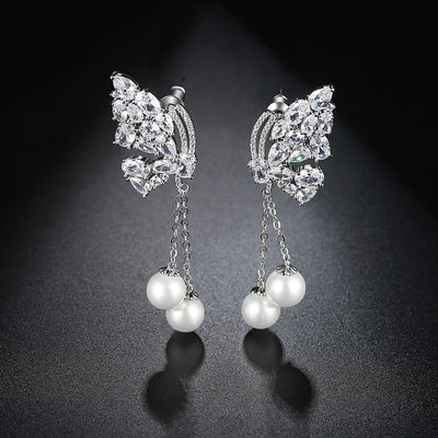 Chic Pearl & CZ Diamond Chandelier Bridal Earrings Online