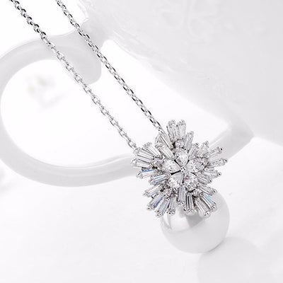 Pearl & CZ Diamond Luxury Pendant Bridal Necklace