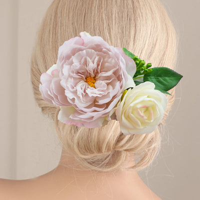 Stunning Lilac Peony & Ivory Rose Hair Flowers Wedding Comb