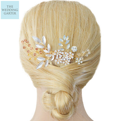 Floral Gold Crystal & Opal Wedding Headpiece