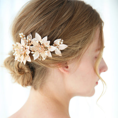 Handpainted Blush & Gold Wedding Hair Flowers