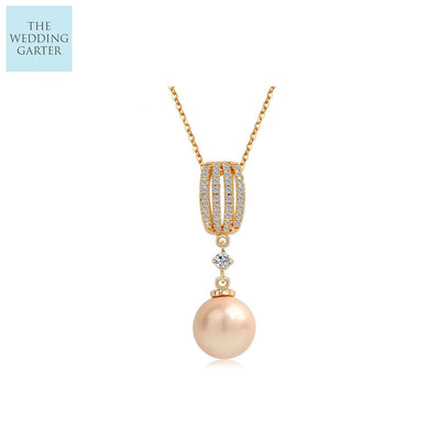 pearl and cz gold bridal necklace