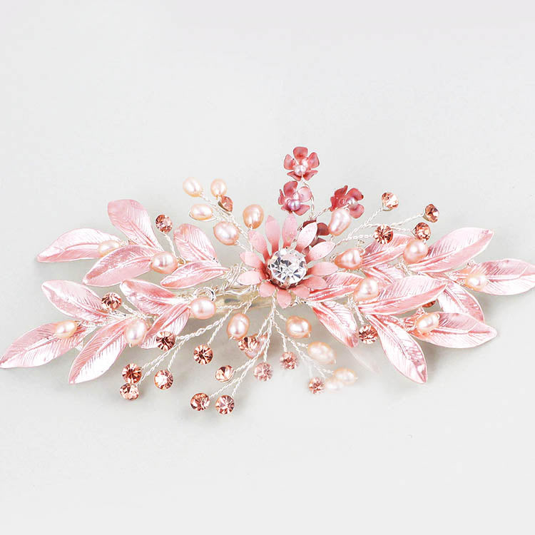 Delightful Pink Pearl & Crystal Bridal Hair Clip