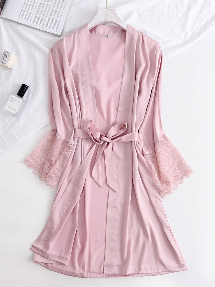 Pink Satin & Lace Bridesmaid Robe