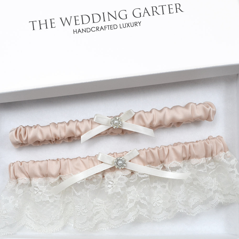 Elsa Lace & Satin Vintage Wedding Garter Set Online