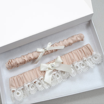 Alana Blush & Ivory Vintage Bridal Garter Set For Wedding
