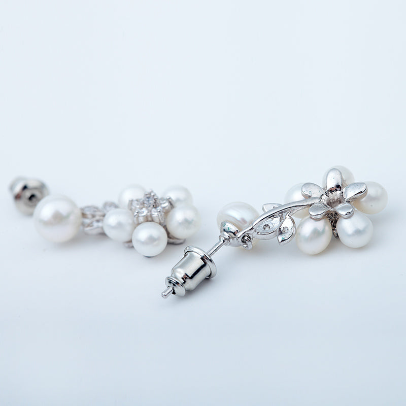 Pretty Freshwater Pearl Silver Cubic Zirconia Earrings
