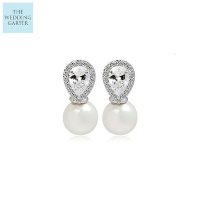 Luxury Pearl & CZ Diamond Stud Bridesmaid Earrings