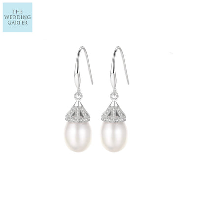 pearl and silver wedding earrings