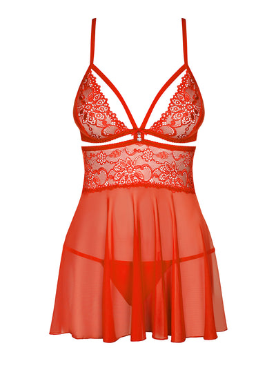 Sexy Cut Away Red Babydoll Lingerie Set
