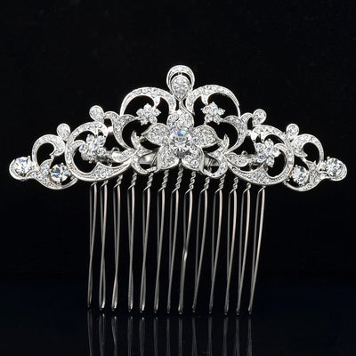 Silver Crystal Flower Bridal Headpiece Comb