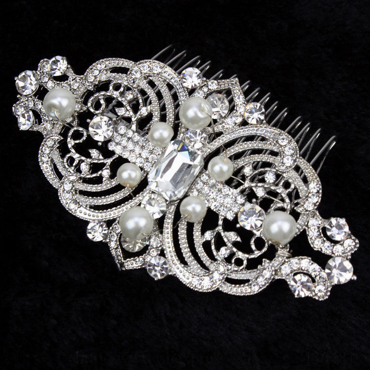 Glamorous Vintage Inspired Crystal & Pearl Wedding Hair Comb