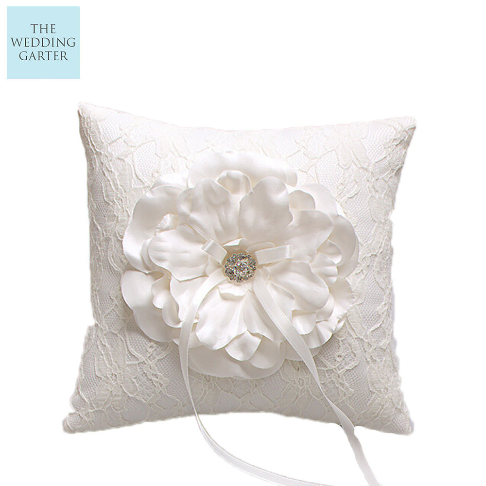 ivory flower ring bearer pillow