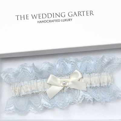 Melody Ivory Satin and Blue Lace Trim Bridal Garter