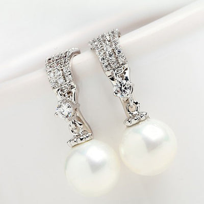 Ivory Pearl & Cubic Zirconia Diamond Drop Earrings For Bride