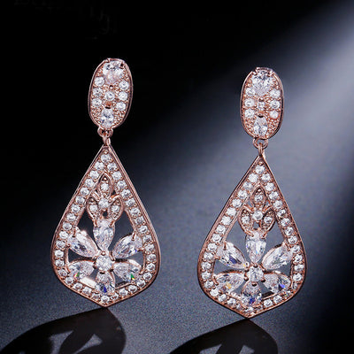 Luxury Gold Dropper CZ Bridal Earrings