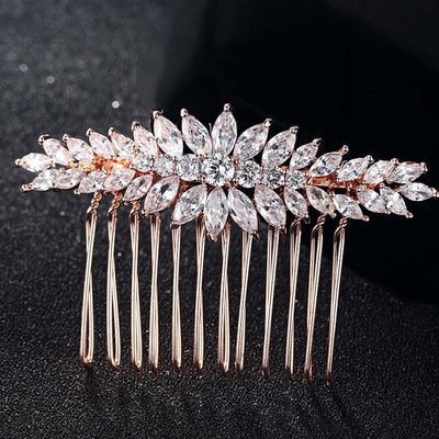 Cubic Zirconia Rose Gold Wedding Accessories Comb