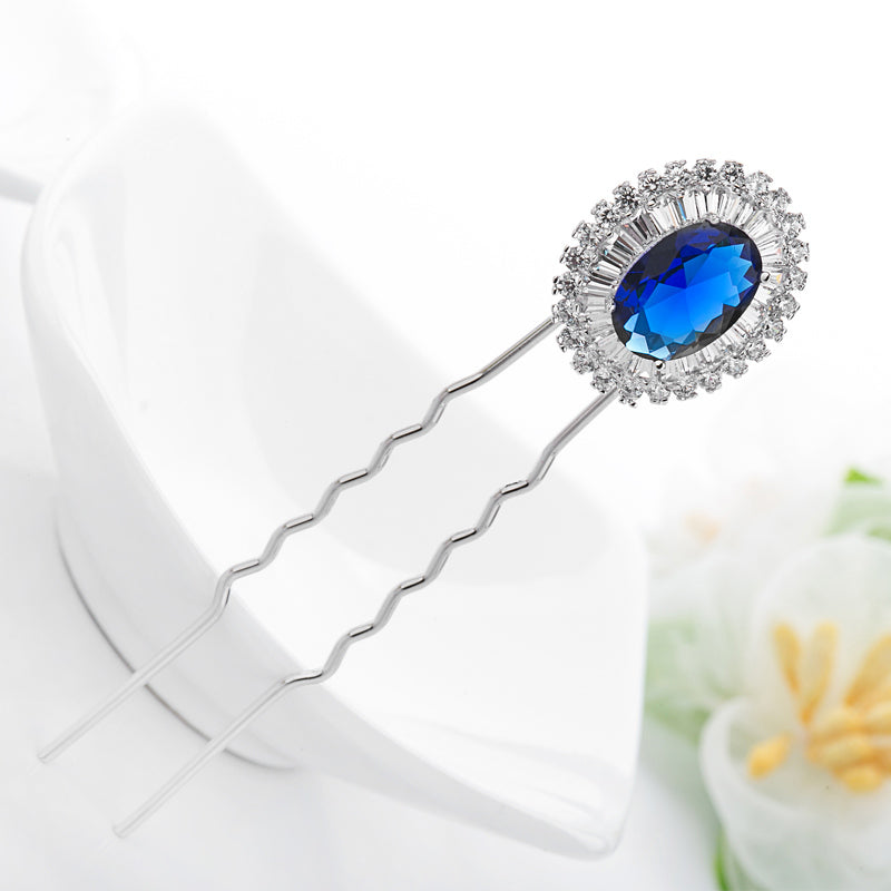 Something Blue Silver CZ Bridal Hair Pin For Brides