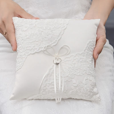 Romantic Ivory Satin & Lace Ring Bearer Cushion Wedding Accessories