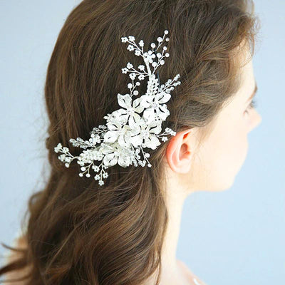 Delicate Silver Floral Bridal Headpiece Clip