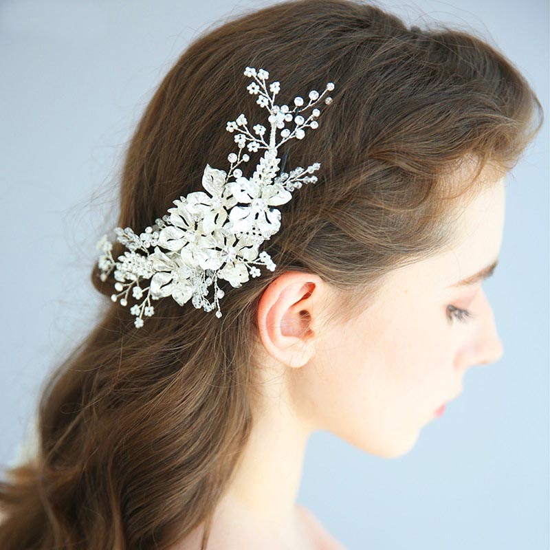 Delicate Silver Floral Bridal Headpiece Clip