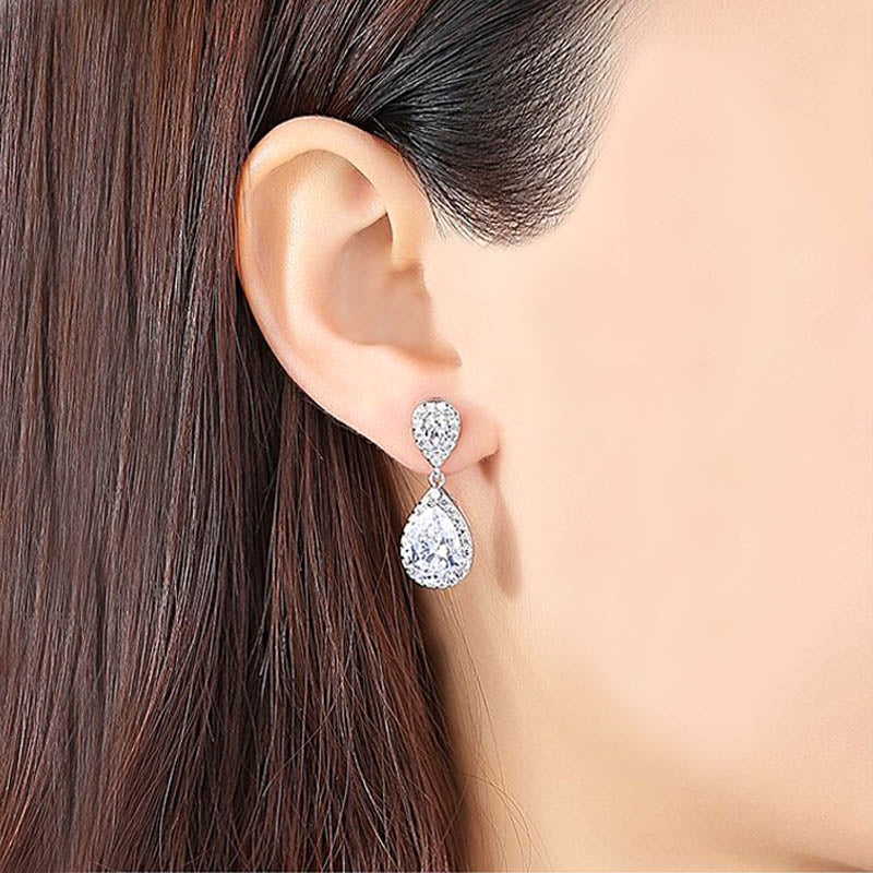 Cubic Zirconia Silver Diamond Drop Earrings