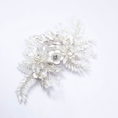 Unique Silver & Ivory Floral Hair Comb With Pearls