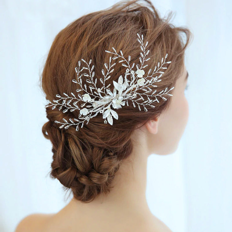 Unique Silver Floral Garden Bride Hair Clip