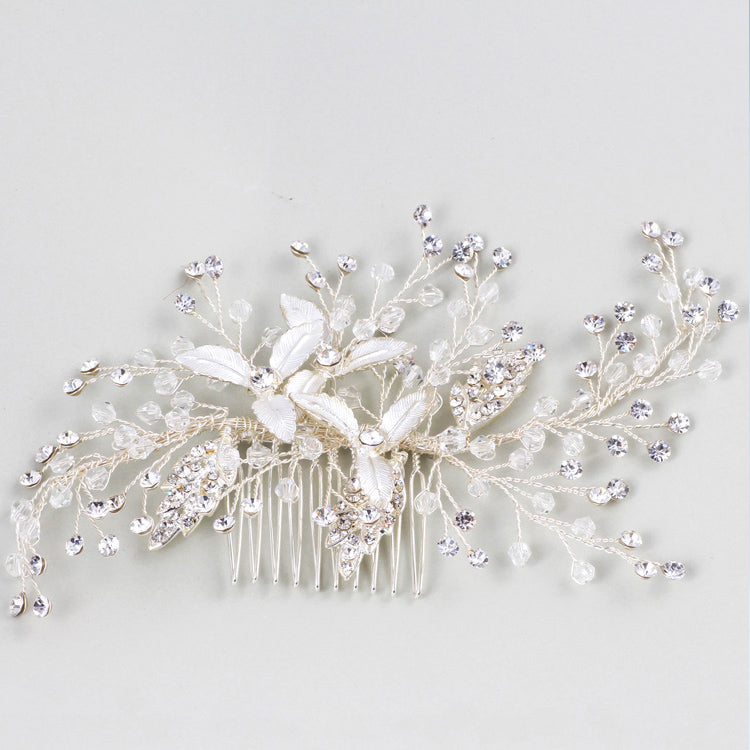 Delicate Floral Crystal Silver Headpiece Comb