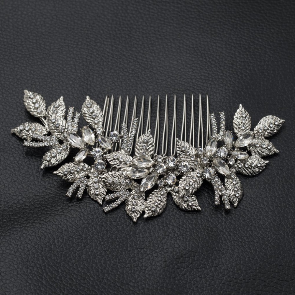 Crystal Silver Leaf Bridal Headpiece For Wedding