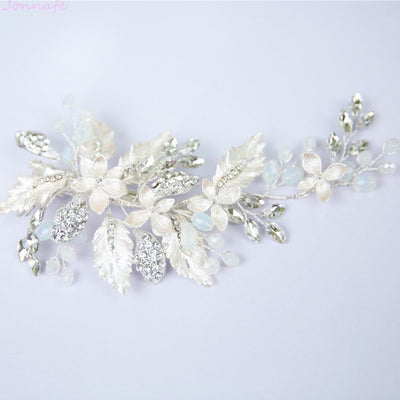 Silver Handpainted Headpiece With Milky Crystals Hair Clip