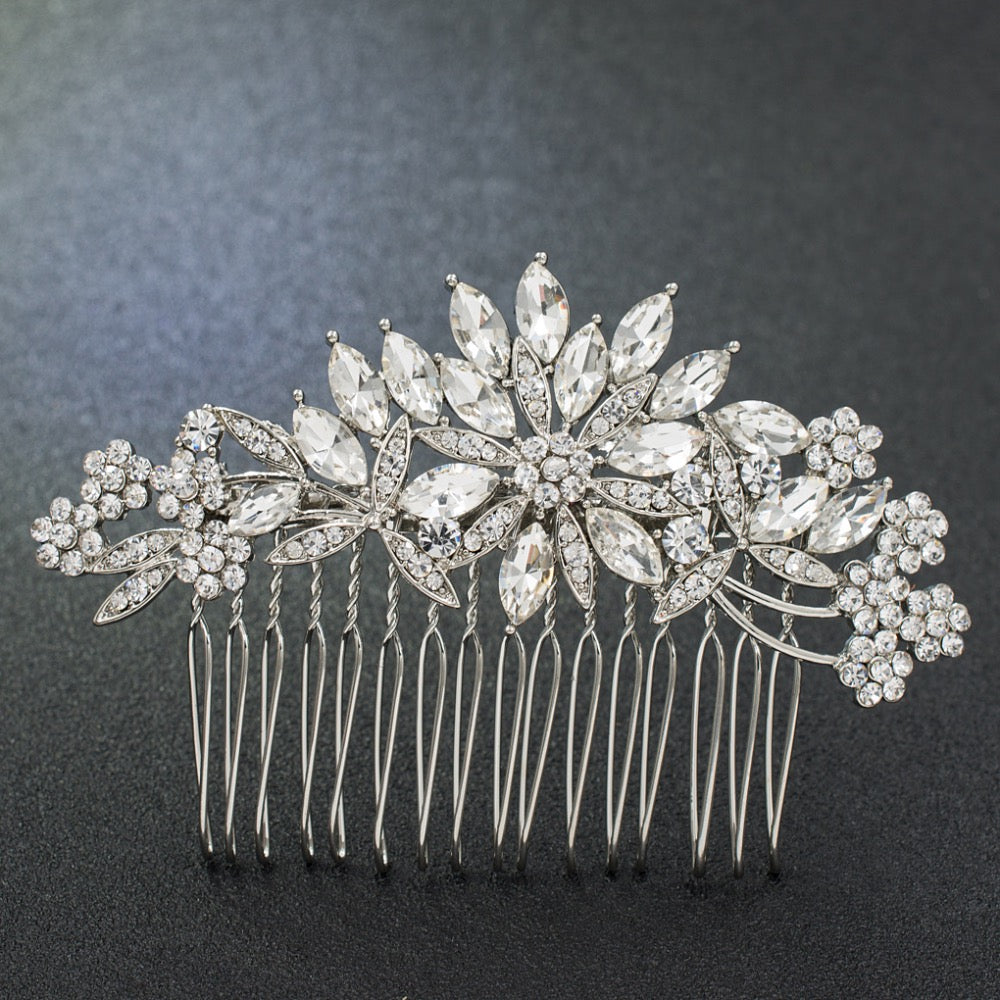 Devine Floral Crystal Gold Bridal Headpiece Comb