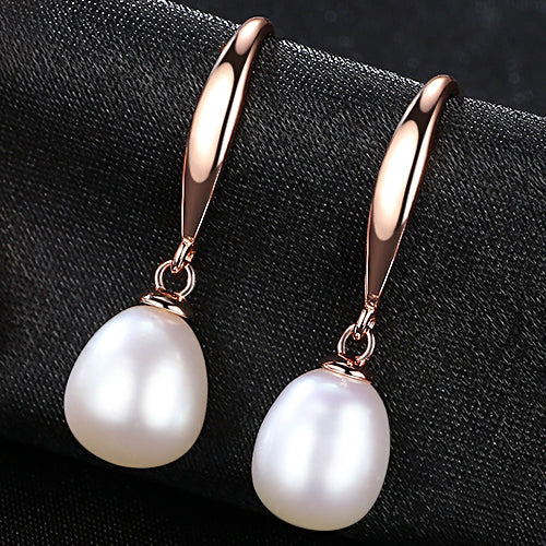Simple Rose Gold & Natural Pearl Drop Earrings