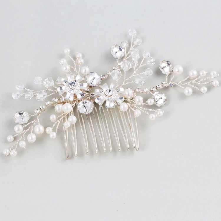 Simple Ivory & Silver Wedding Hair Comb